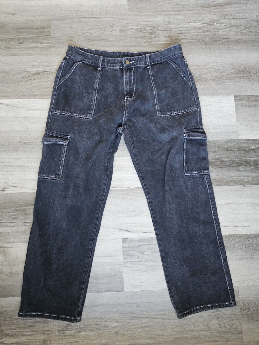 Manfinity Black Contrast Stitch Cargo Jeans XXL - Picture 6 of 15